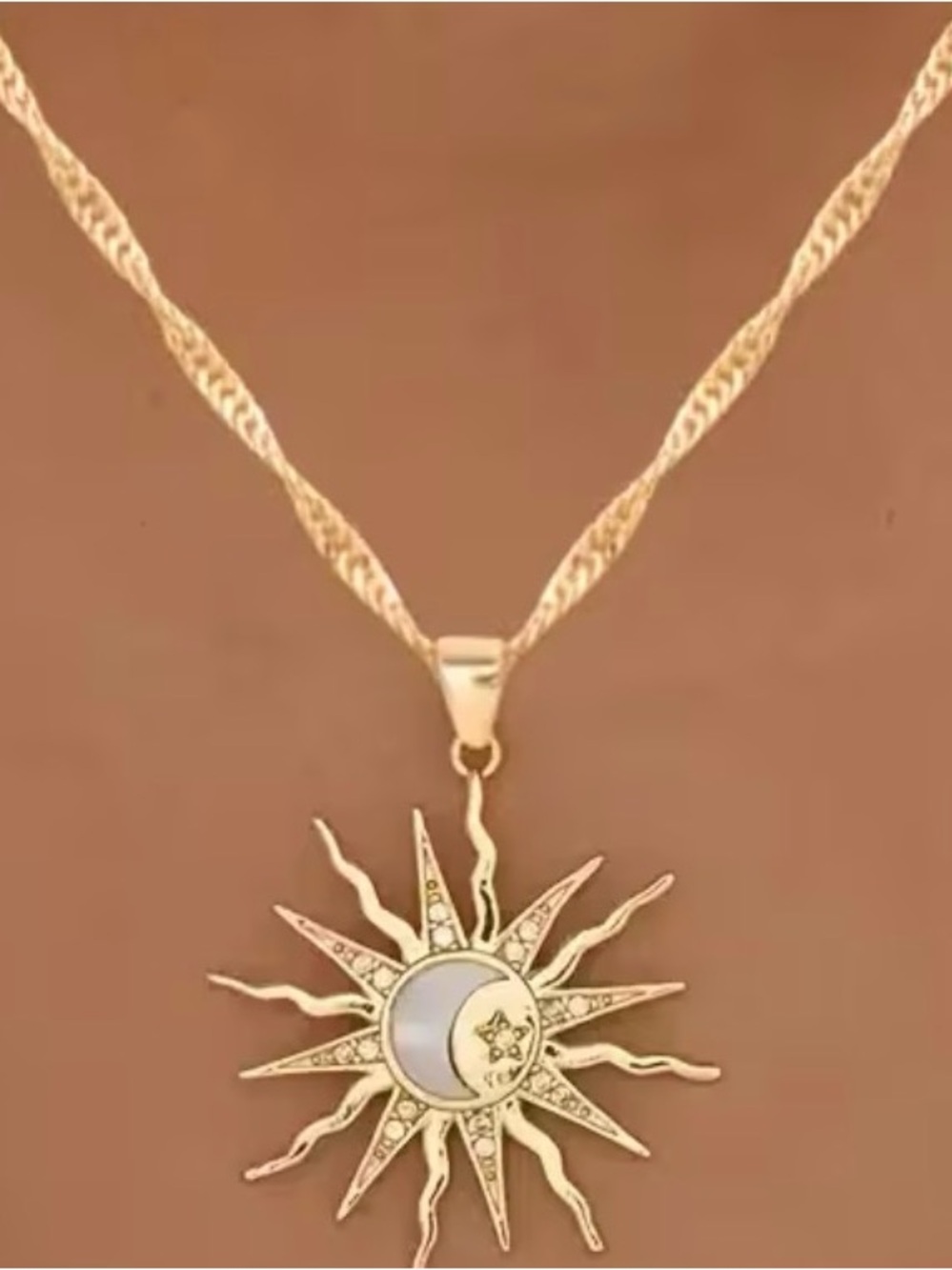 Gold Tone Sun & Crescent Moon Pendant Necklace - Women Jewelry